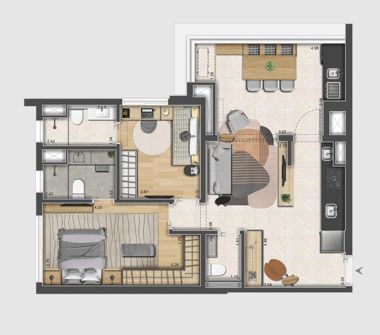 Perspectiva atistica da planta 77m²
