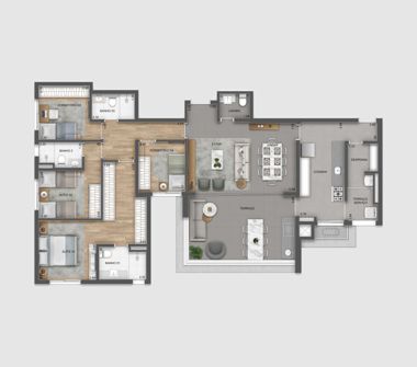 Perspectiva artística da planta de 141m²