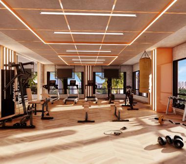 Perspectiva artística do fitness com equipamentos high tech