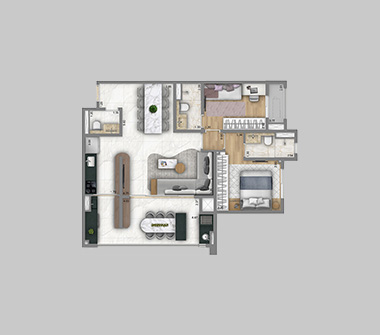 Perspectiva artística planta 80m² opção