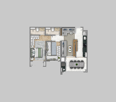 Perspectiva artística planta 67m²